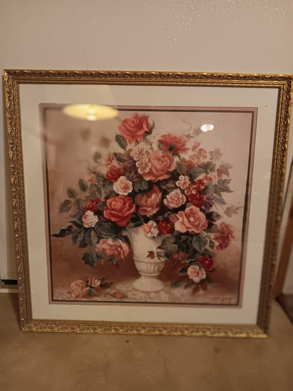 Vintage  Home Interiors Floral Bouquet Framed Wall Art - Pink & Red Roses